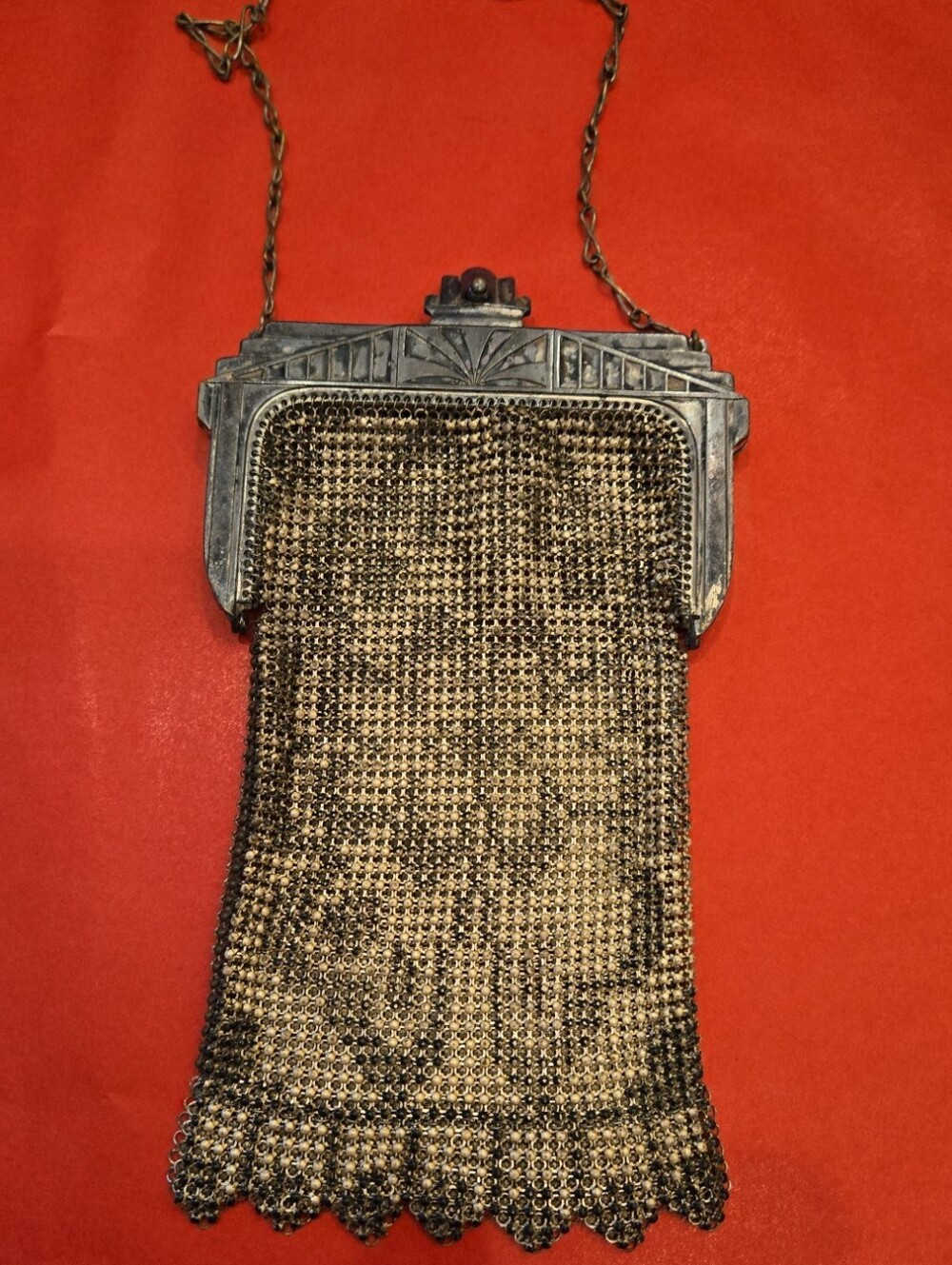 Whiting Davis Mesh Purse Art Deco Flapper 1920's Sunburst Clasp Clover ? Design - Picture 7 of 9